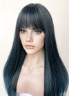 Black Mixed Ash Blue Straight Synthetic Hair Wig NS495