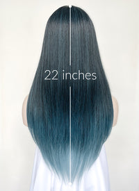 Black Mixed Ash Blue Straight Synthetic Hair Wig NS495