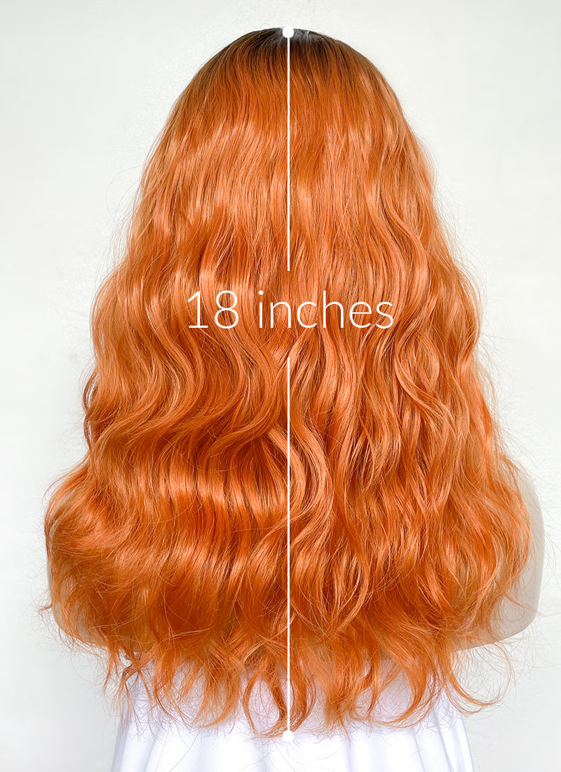 Orange With Dark Roots Wavy Synthetic Hair Wig NS499