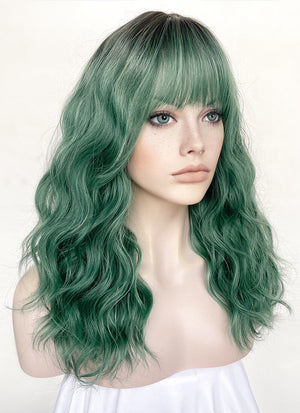 Green With Dark Roots Wavy Synthetic Hair Wig NS505