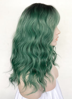 Green With Dark Roots Wavy Synthetic Hair Wig NS505