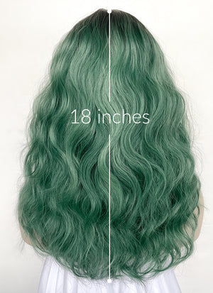 Green With Dark Roots Wavy Synthetic Hair Wig NS505