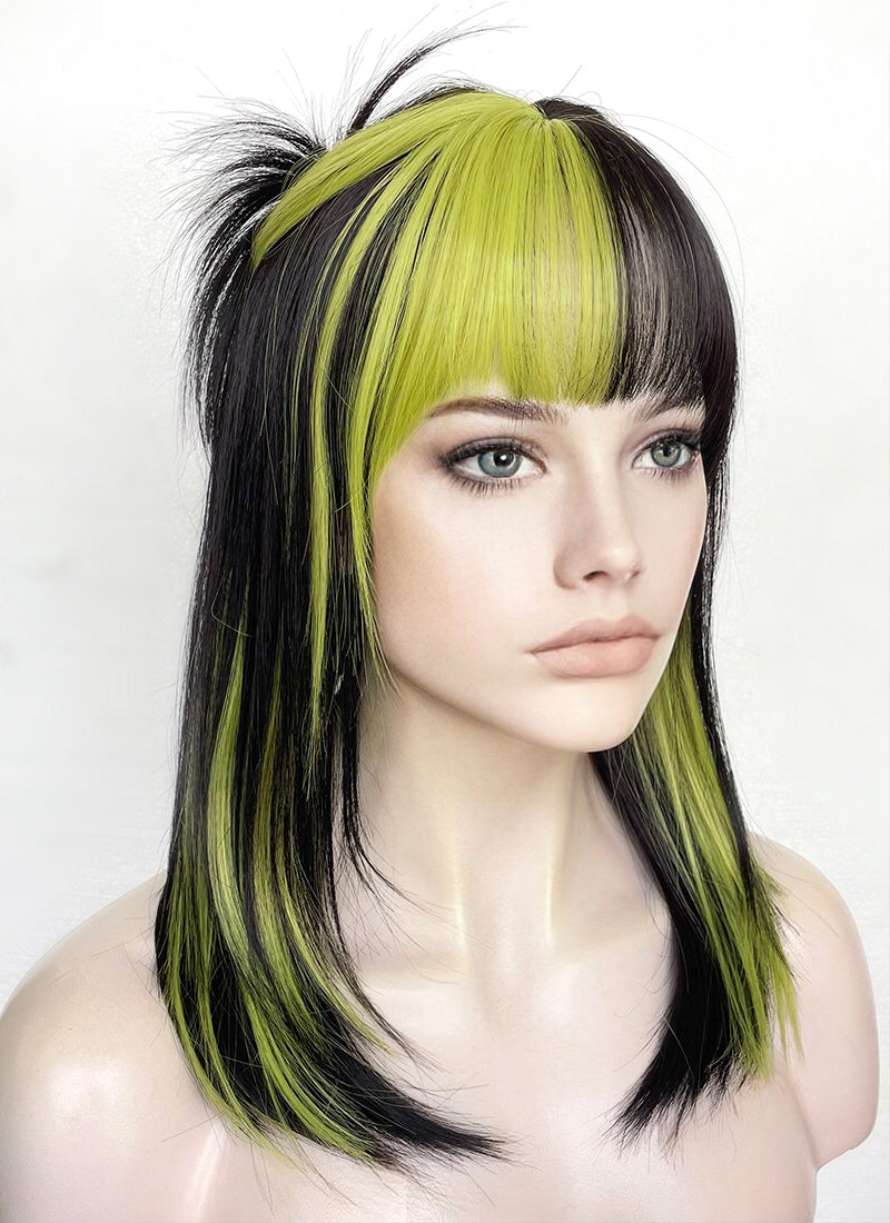 Black Mixed Green Straight Synthetic Hair Wig NS509