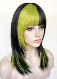 Black Mixed Green Straight Synthetic Hair Wig NS509