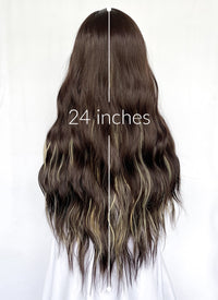 Brown Mixed Blonde Wavy Synthetic Hair Wig NS513