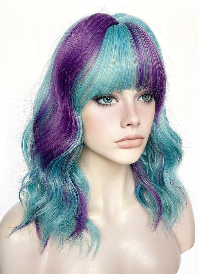 Blue Green Purple Mixed Wavy Synthetic Hair Wig NS514