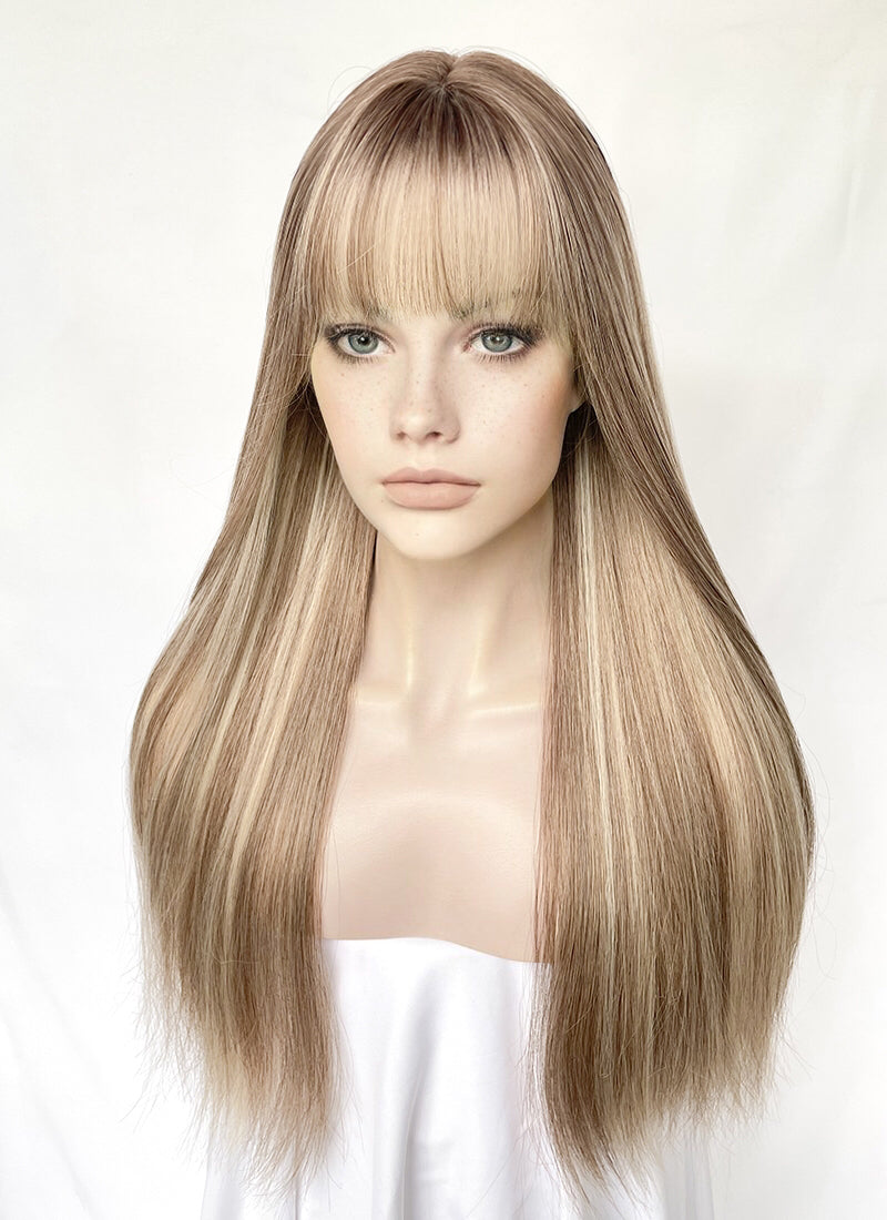 Brown With Blonde Highlights Straight Synthetic Hair Wig NS525