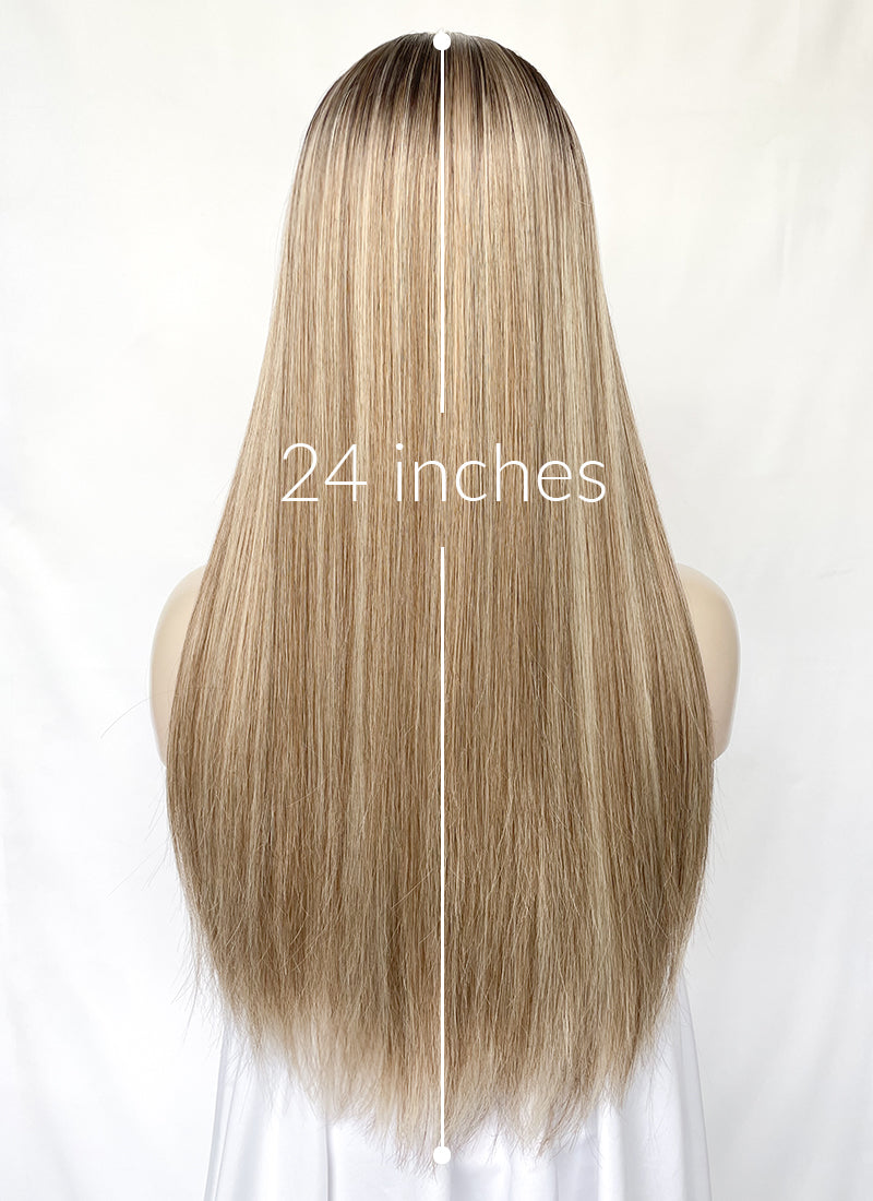 Brown With Blonde Highlights Straight Synthetic Hair Wig NS525